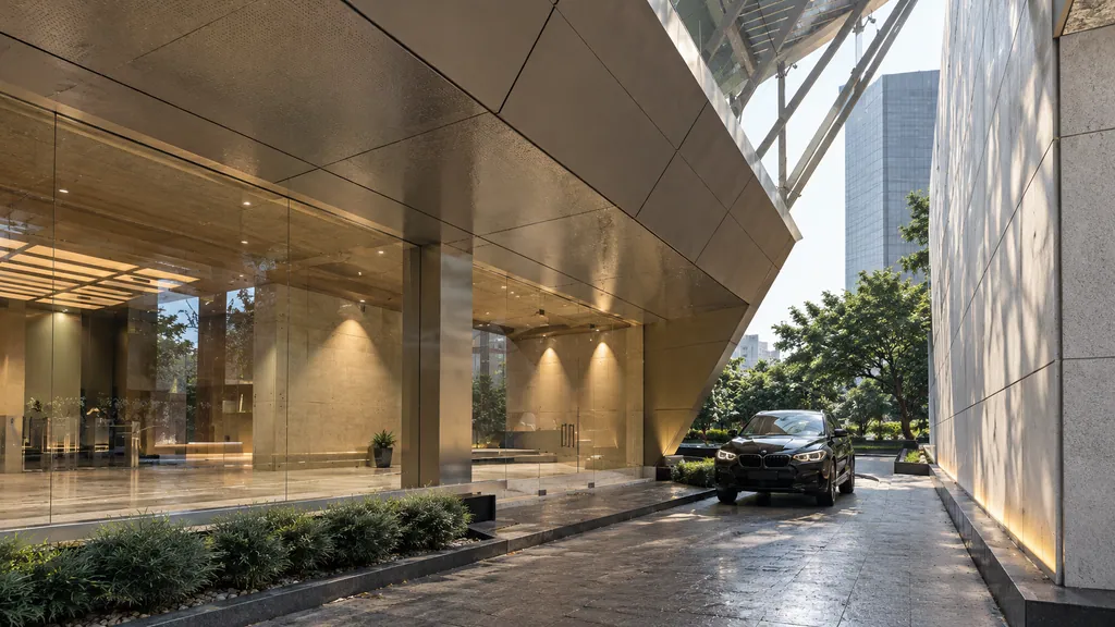 Aletra Alam Sutera, Tangerang: the covered drop-off and glass lobby